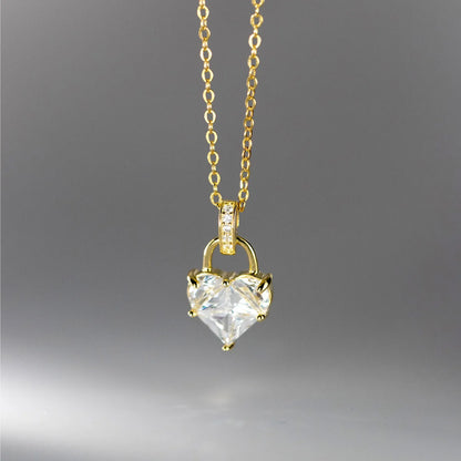 Crystal Heart Lock Necklace – S925 Sterling Silver (Gold / Silver)