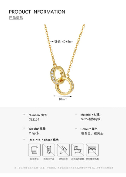 Eternal Harmony Double Ring Necklace – S925 Sterling Silver Pendant (Gold / Silver)