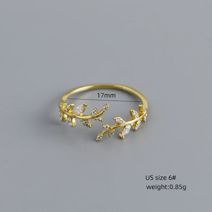 Leaf Vine Adjustable Ring – S925 Sterling Silver (Gold / Silver)