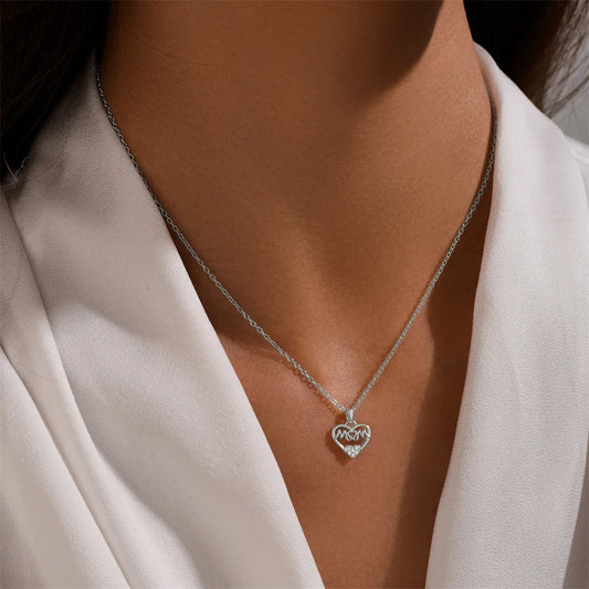 Mom Heart Pendant Necklace – S925 Sterling Silver (Gold / Silver)