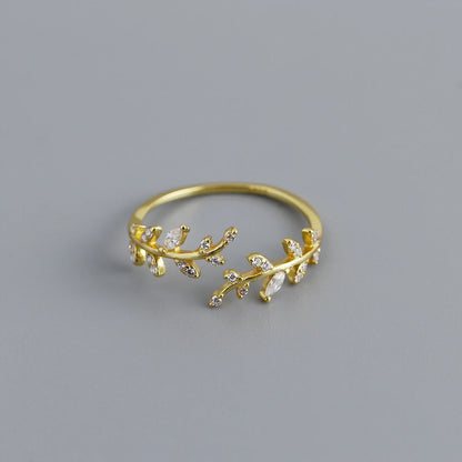 Leaf Vine Adjustable Ring – S925 Sterling Silver (Gold / Silver)