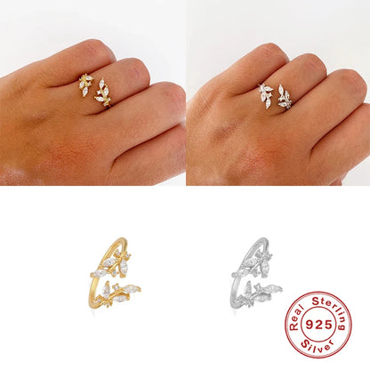 Marquise Leaf Open Ring – S925 Sterling Silver (Gold / Silver Plating)