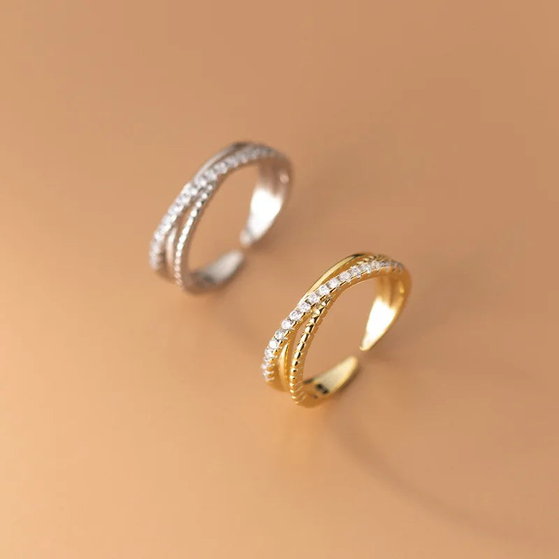 Textured Crossover Adjustable Ring – S925 Sterling Silver (Gold / Silver Plating)