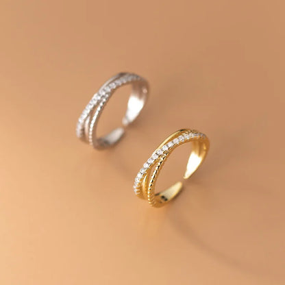 Textured Crossover Adjustable Ring – S925 Sterling Silver (Gold / Silver Plating)