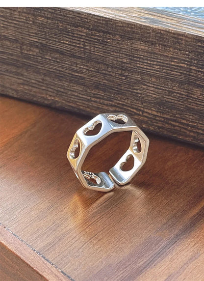 Open Heart Band Ring – S925 Sterling Silver (Silver Plating)
