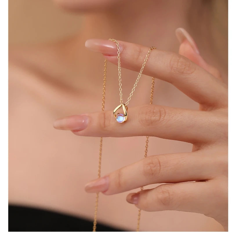 Blue Moon Gem Jewelry Set – S925 Sterling Silver Necklace & Earrings (Gold / Silver)