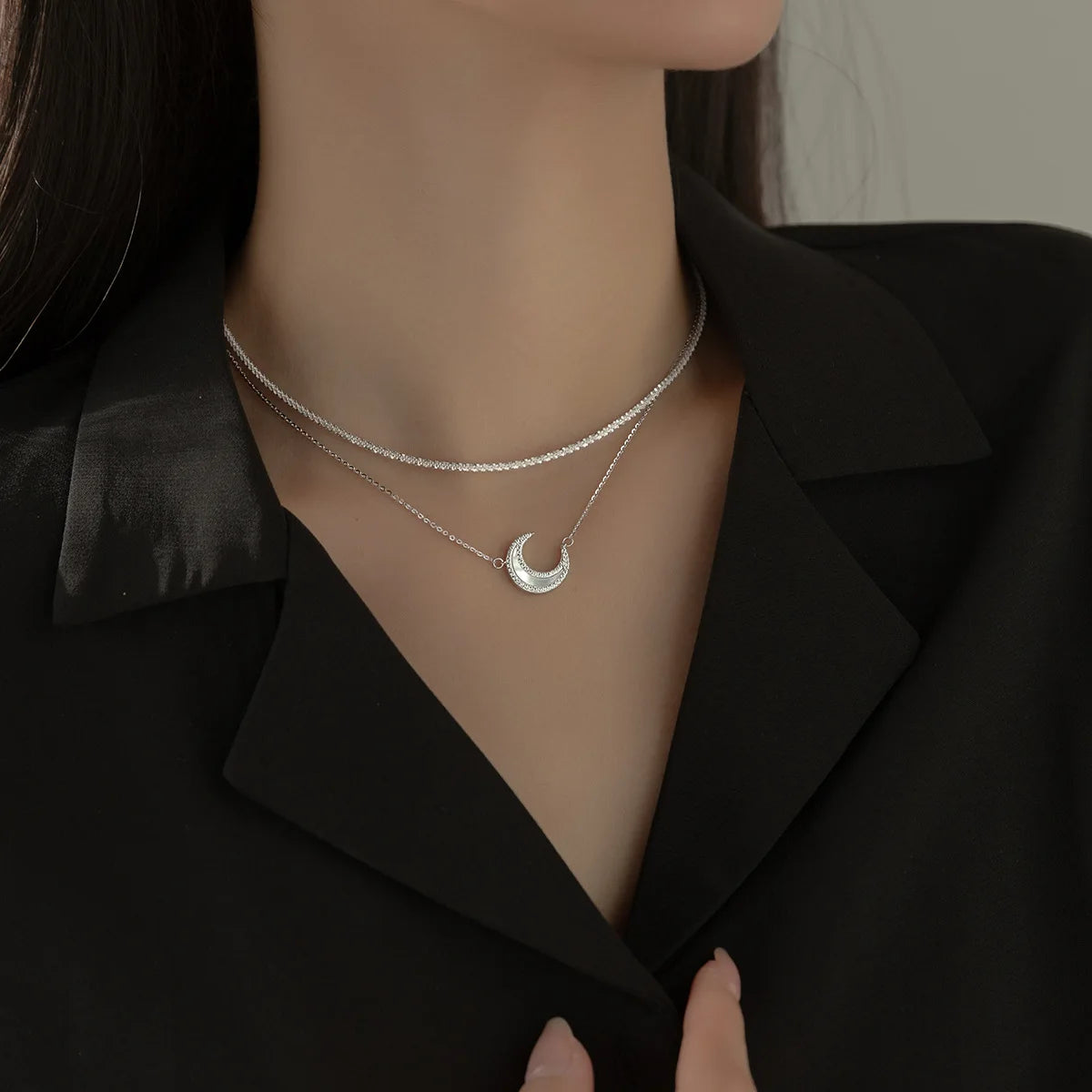 Lunar Glow Layered Necklace – S925 Sterling Silver (Gold / Silver)
