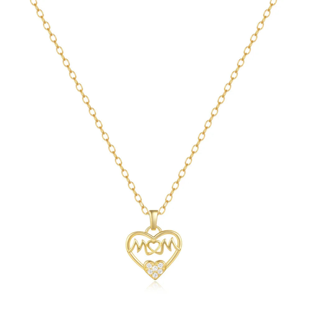 Mom Heart Pendant Necklace – S925 Sterling Silver (Gold / Silver)