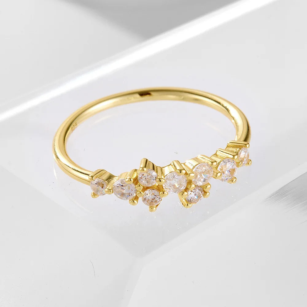 Multi-Gemstone Cluster Ring – S925 Sterling Silver (Gold / Silver)