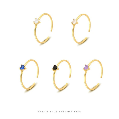 Heartstone Adjustable Ring – S925 Sterling Silver (Gold / Silver Plating, Multi-Color Stones)