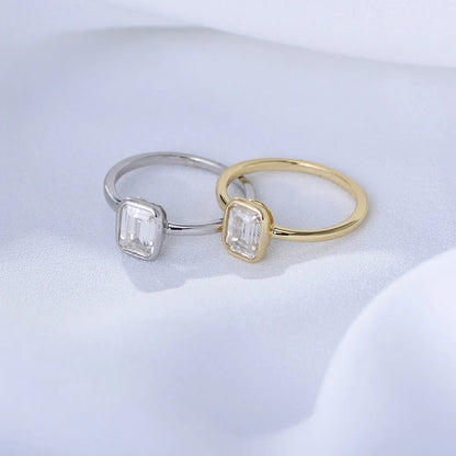 Clara Emerald-Cut Solitaire Ring – S925 Sterling Silver (Gold / Silver Plating)