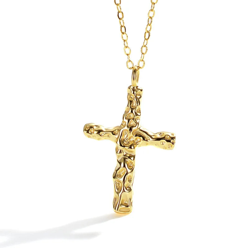 Hammered Cross Necklace – S925 Sterling Silver (Gold / Silver)