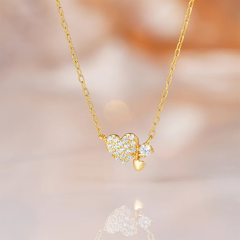 Triple Heart Sparkle Necklace – S925 Sterling Silver (Gold / Silver)