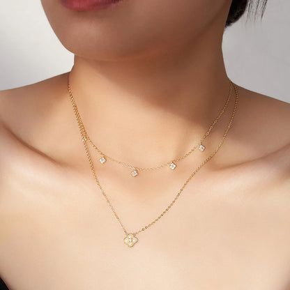 Golden Clover Pearl Jewelry Set – S925 Sterling Silver Necklace, Earrings & Ring (Gold / Silver)