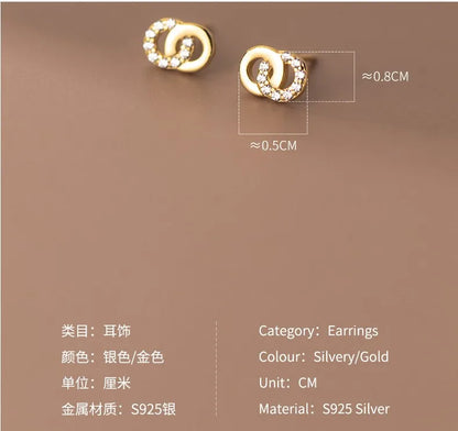 Krenaeminimalist Crystal Interlock Knot Studs – S925 Sterling Silver (Gold / Silver Plating)