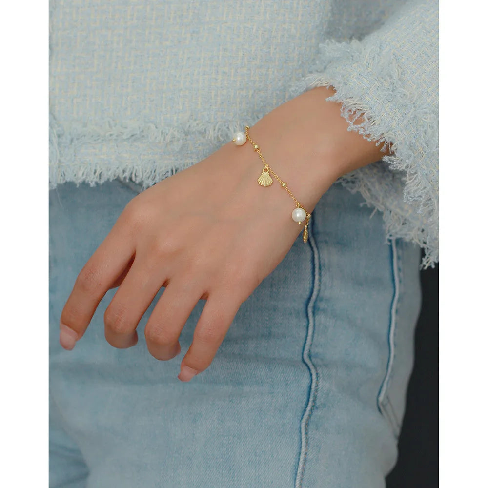 Marina Shell & Pearl Charm Bracelet – 18K Gold Plated & S925 Sterling Silver