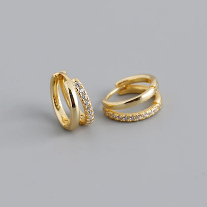Double Row Gemstone Mini Huggie Hoops – S925 Sterling Silver (Gold / Silver Plating)