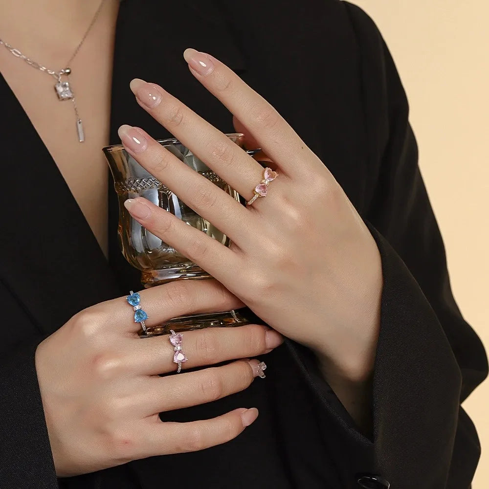 Gemstone Bow Ring Collection – S925 Sterling Silver (Multiple Colors)