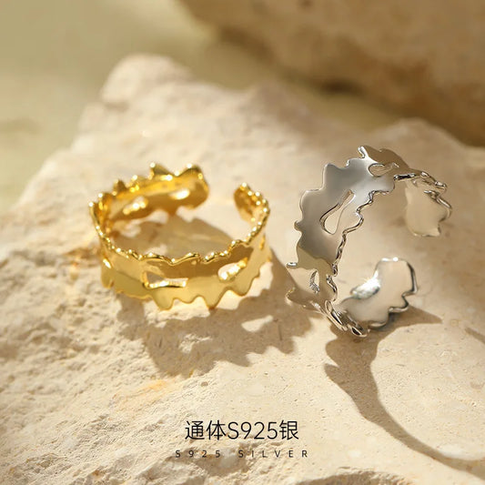 Ripple Wave Adjustable Ring – S925 Sterling Silver (Gold / Silver Plating)
