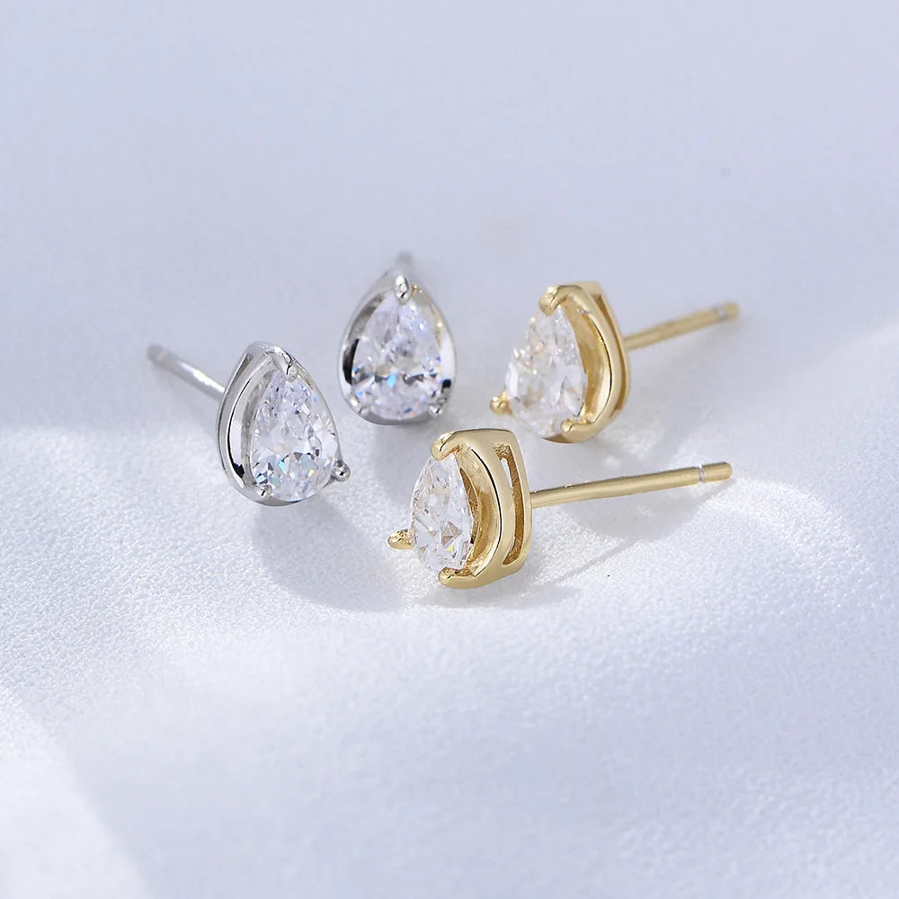 Pear-Cut Minimalist Stud Earrings — (Gold / Silver)