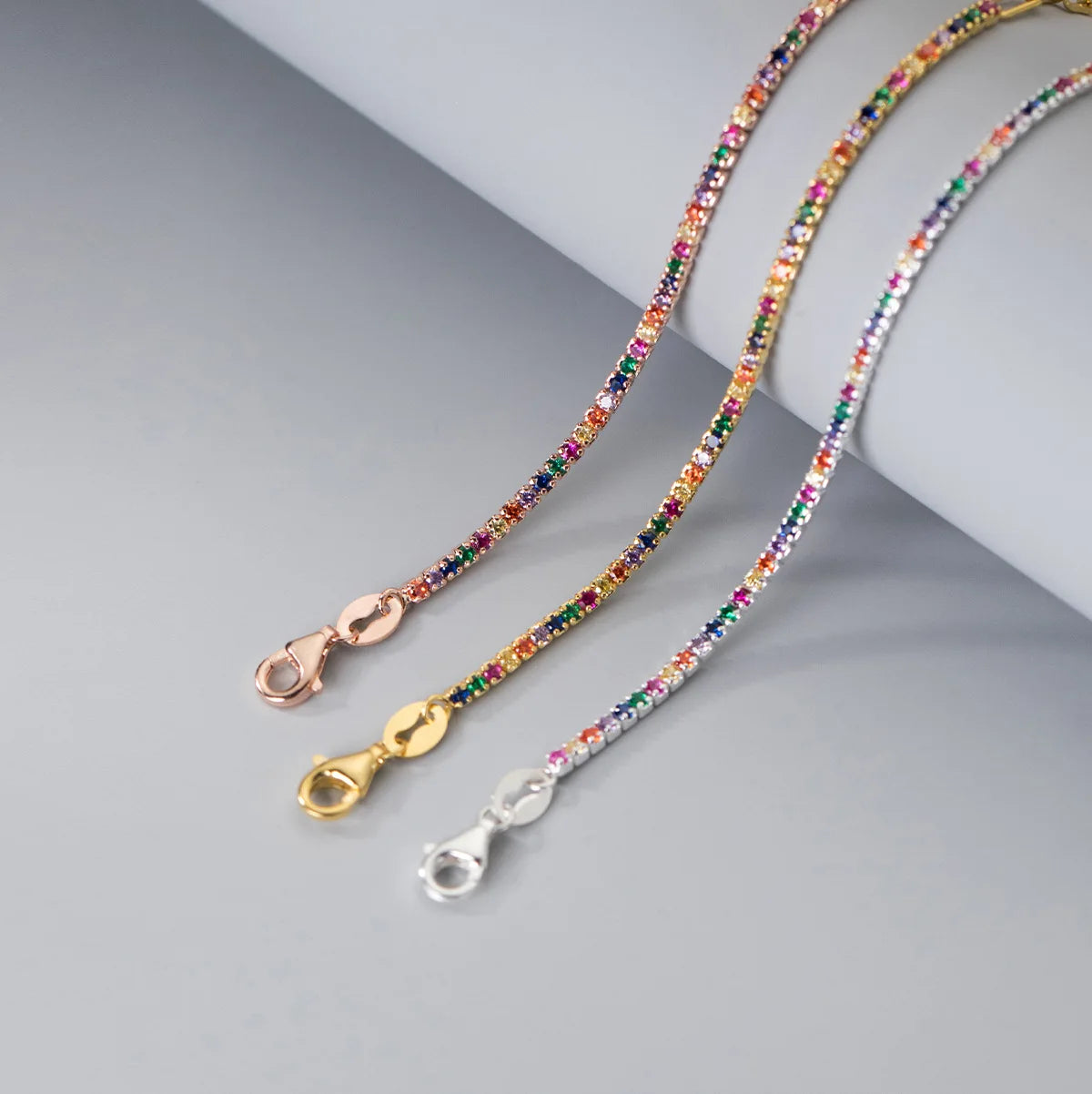Nova Rainbow Tennis Bracelet – 18K Gold, Rose Gold & S925 Sterling Silver