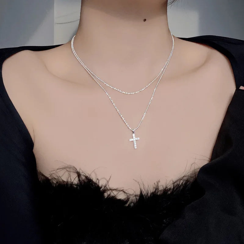 Radiant Cross Tennis Necklace – S925 Sterling Silver (Silver)