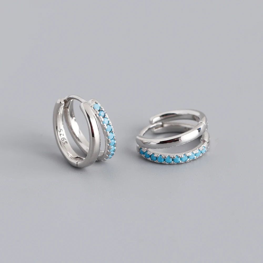 Double Row Gemstone Mini Huggie Hoops – S925 Sterling Silver (Gold / Silver Plating)