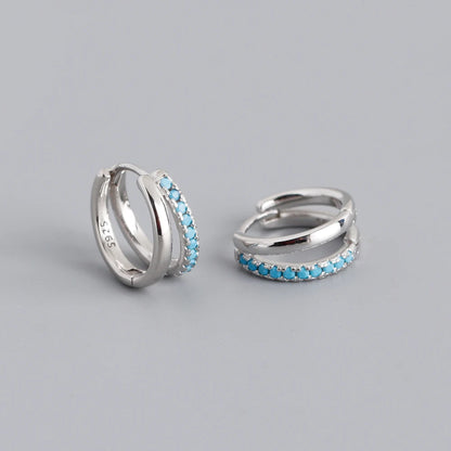 Double Row Gemstone Mini Huggie Hoops – S925 Sterling Silver (Gold / Silver Plating)