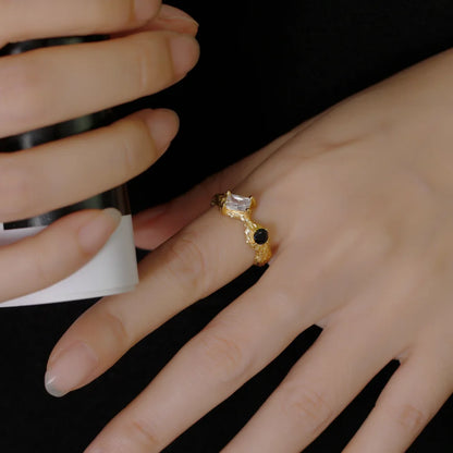 Dual Gem Textured Adjustable Ring – S925 Sterling Silver (Gold / Silver Plating)