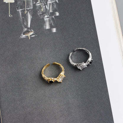 Dual Gem Textured Adjustable Ring – S925 Sterling Silver (Gold / Silver Plating)