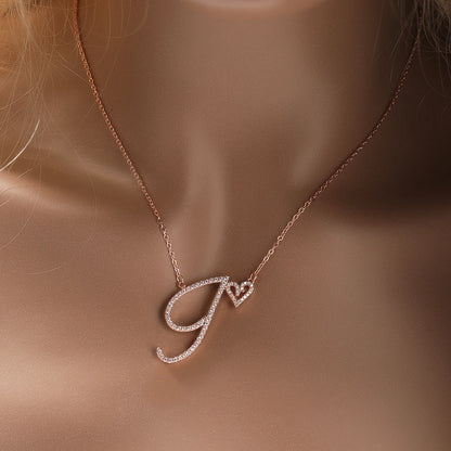 Sparkling Initial Necklace with Heart
