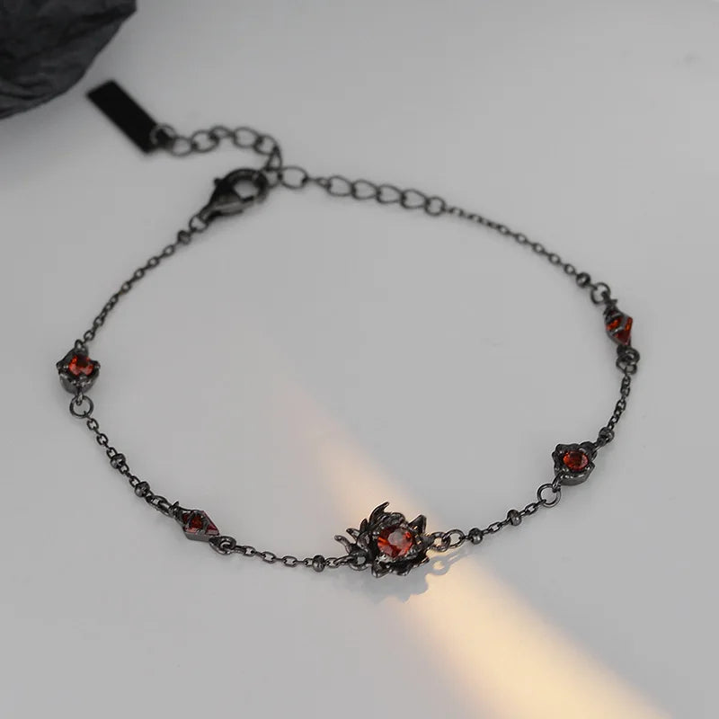 Midnight Ember Jewelry Set – Gothic Black Necklace, Bracelet, Ring & Earring (S925 Sterling Silver)