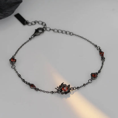 Midnight Ember Jewelry Set – Gothic Black Necklace, Bracelet, Ring & Earring (S925 Sterling Silver)