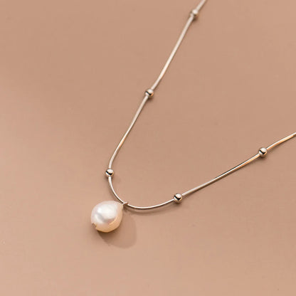 Lustrous Pearl Drop Necklace – S925 Sterling Silver (Gold / Silver)