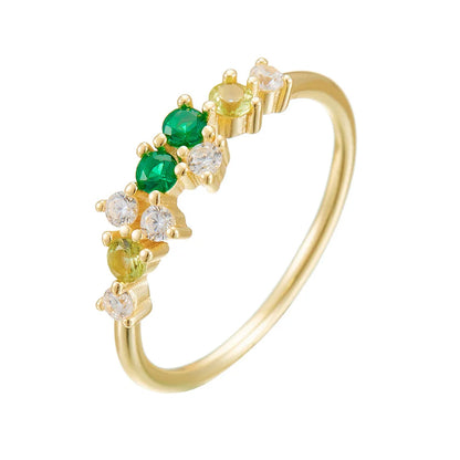 Multi-Gemstone Cluster Ring – S925 Sterling Silver (Gold / Silver)