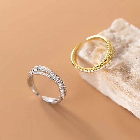 Textured Crossover Adjustable Ring – S925 Sterling Silver (Gold / Silver Plating)