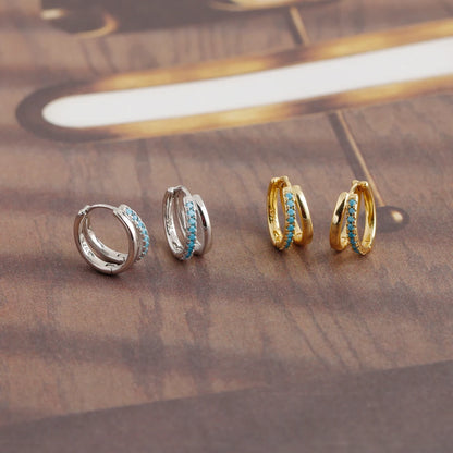 Double Row Gemstone Mini Huggie Hoops – S925 Sterling Silver (Gold / Silver Plating)