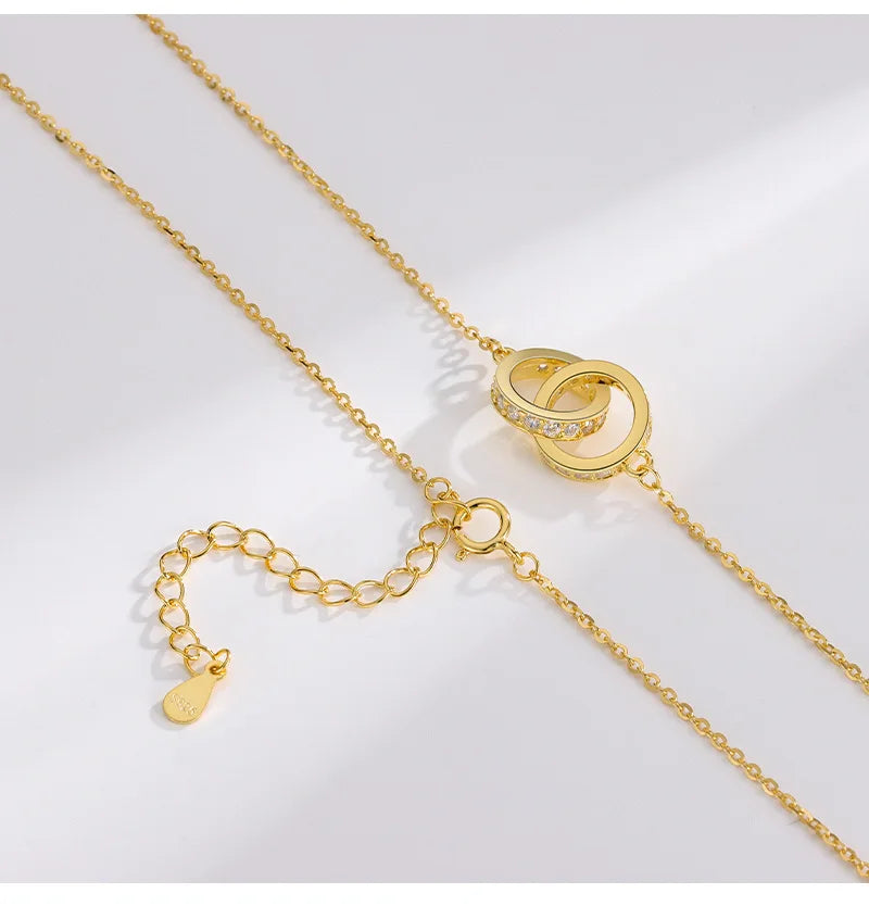 Eternal Harmony Double Ring Necklace – S925 Sterling Silver Pendant (Gold / Silver)