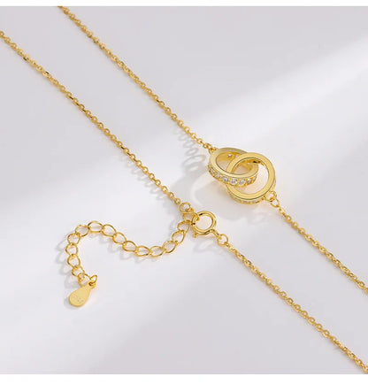 Eternal Harmony Double Ring Necklace – S925 Sterling Silver Pendant (Gold / Silver)