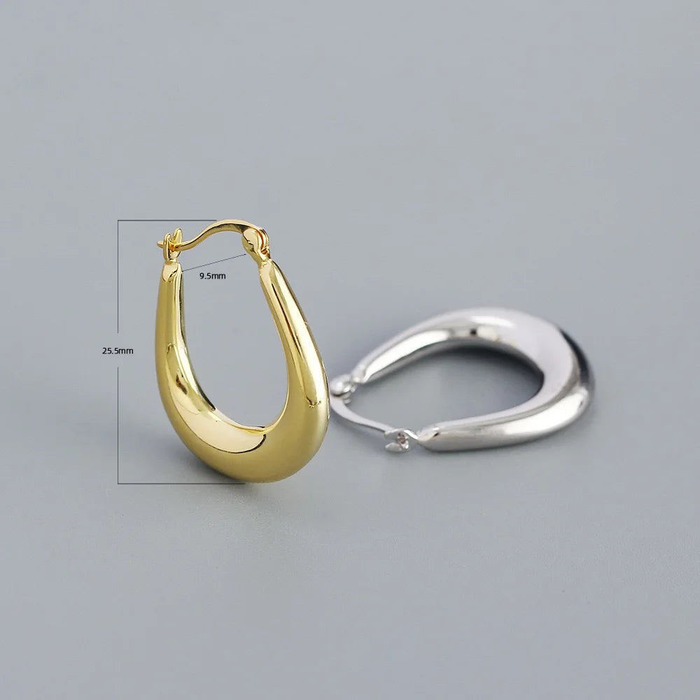 Krenaeminimalist Sahana Sculpted Drop Hoops – S925 Sterling Silver (Gold / Silver Plating)