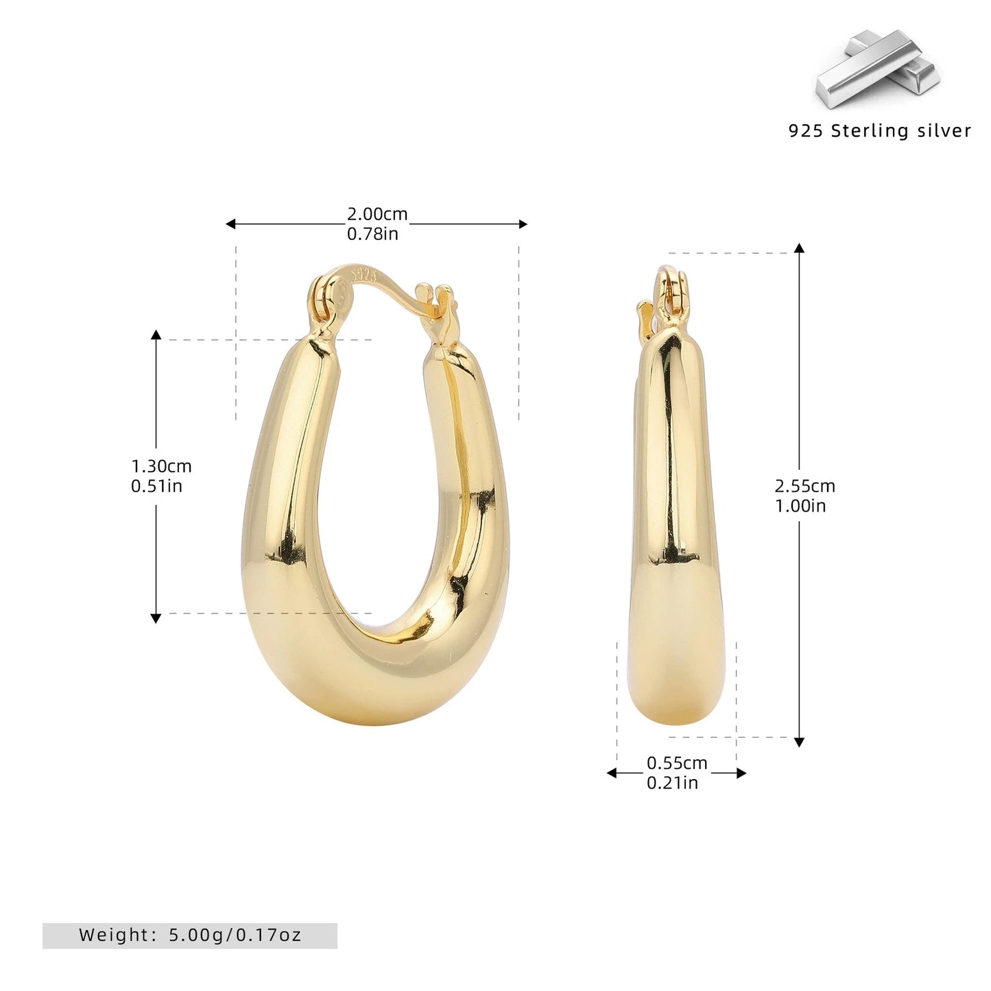 Krenaeminimalist Sahana Sculpted Drop Hoops – S925 Sterling Silver (Gold / Silver Plating)