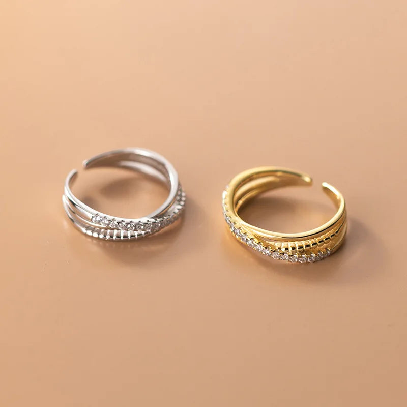 Textured Crossover Adjustable Ring – S925 Sterling Silver (Gold / Silver Plating)