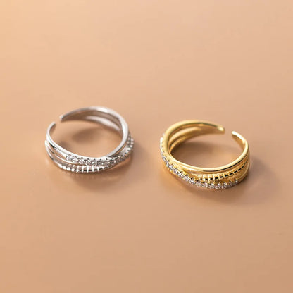 Textured Crossover Adjustable Ring – S925 Sterling Silver (Gold / Silver Plating)