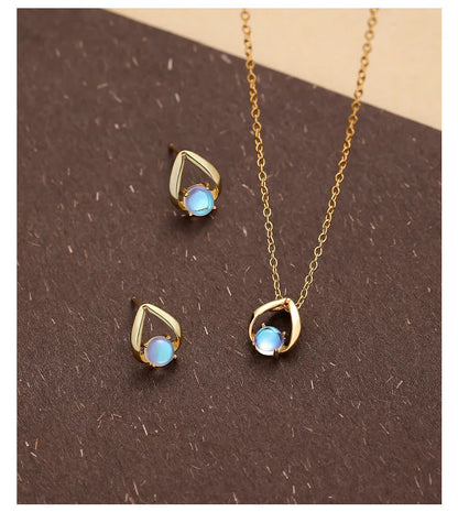 Blue Moon Gem Jewelry Set – S925 Sterling Silver Necklace & Earrings (Gold / Silver)