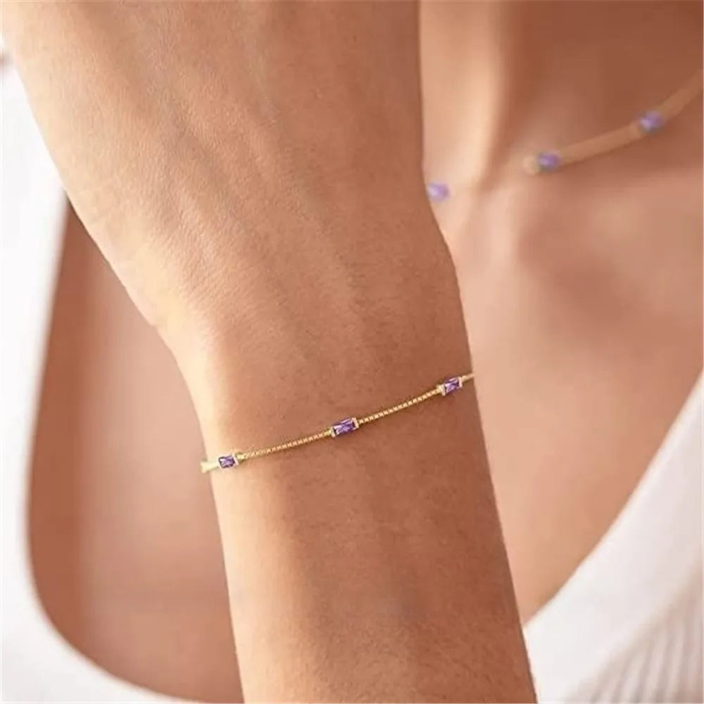 Aria Baguette Gemstone Bracelet – 18K Gold Plated S925 Sterling Silver