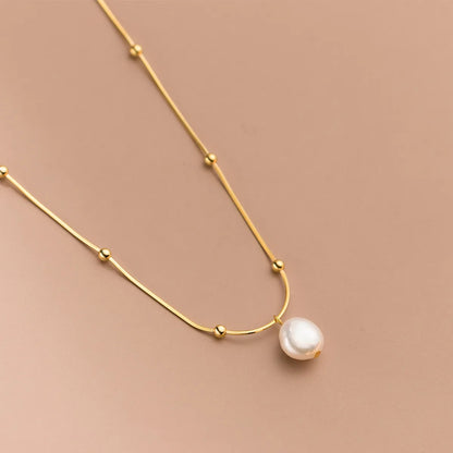 Lustrous Pearl Drop Necklace – S925 Sterling Silver (Gold / Silver)