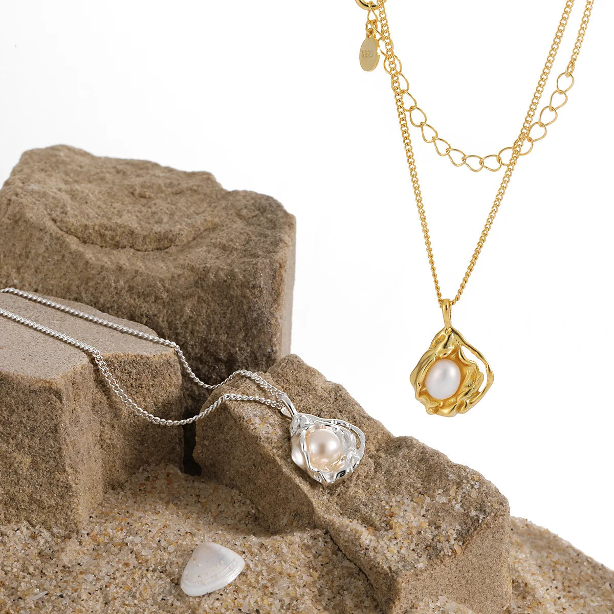 Ocean Pearl Nest Necklace – S925 Sterling Silver Pendant (Gold / Silver)