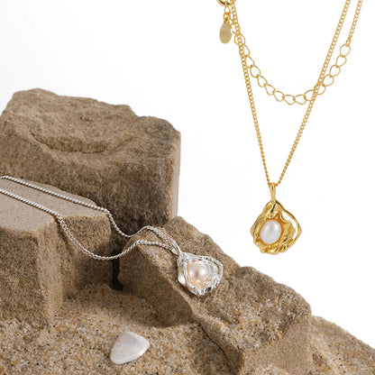 Ocean Pearl Nest Necklace – S925 Sterling Silver Pendant (Gold / Silver)