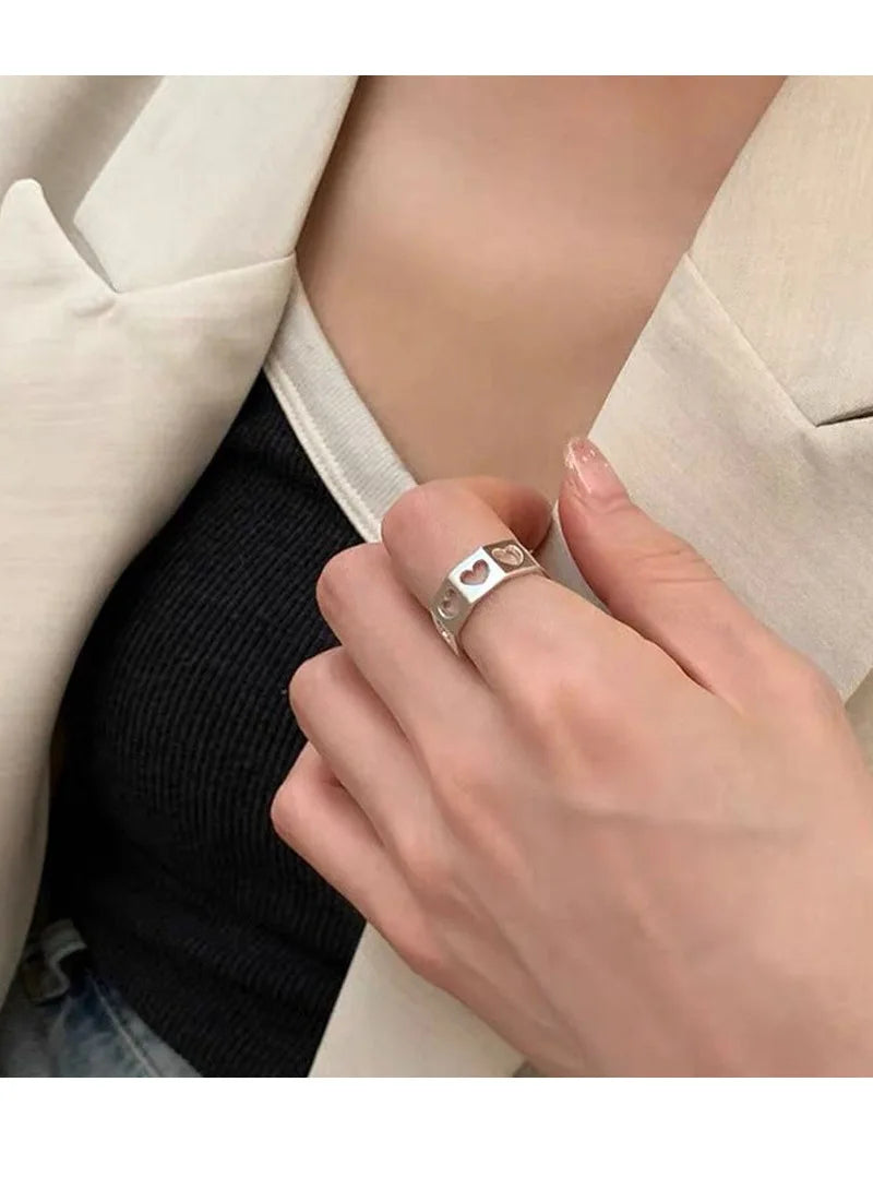 Open Heart Band Ring – S925 Sterling Silver (Silver Plating)