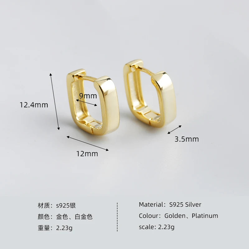 Krenaeminimalist Square Edge Huggie Hoops – S925 Sterling Silver (Gold / Silver Plating)